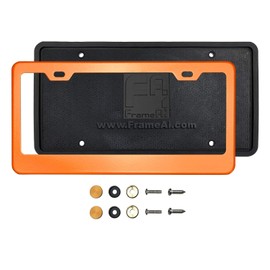 Silicone Back Guard License Plate Holder Solar Orange License Plate Frame T304 Stainless Steel + Metal Screw Caps