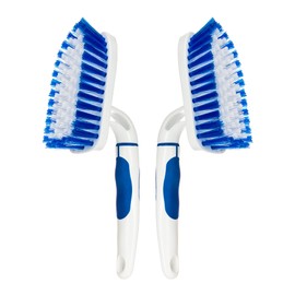 2-Pack Scrub Brush for Cleaning with Long Handle,Medium Firm Brush Bathroom Cleaning Supplies and Bathtub Cleaner and Shower Cleaning Brush,Multi-Scene Use for Kitchen or Carpet Brush,White&Blue
