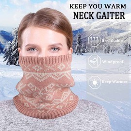 Tgirls Winter Neck Warmer for Women Neck Gaiter Snowflake Thick Windproof Scarf Ski Face Mask Cover Tube Circle Scarves for Men (Pink)