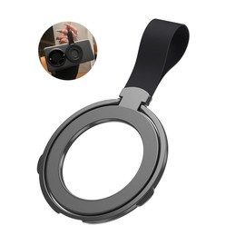 Moxamo Magnetic Mobile Phone Ring, Silicone Lanyard Ring Buckle Holder, Magnetic Mobile Phone Ring, Ultra-Thin Folding Desktop Stand with a Ring, for All Mobile Phones (Black Ring + Black Rope)