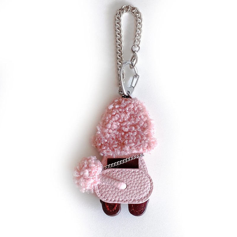 FUCUSEI Toy Poodleback Charm Key Holder, Stylish, Leather, Pink
