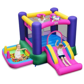 BOUNTECH Inflatable Bounce House with Ball Pit, Bouncy House for Kids Indoor Outdoor w/Large Jumping Area, Basketball Hoop, Mini Bounce House for Boys Girls Backyard Birthday Party Gifts