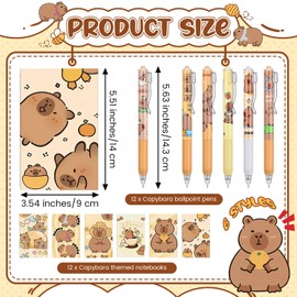 Resurhang 24 Pcs Capybara Pen and Notepad School Supplies Capybara Stationery Gifts Bulk Cute Gel Ink Pens for Classroom Office Rewards Party Favors Supplies