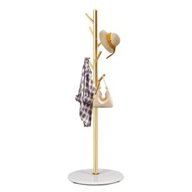 LOZABEE Coat Rack Stand with Natural Marble Base, Metal Freestanding Coat Rack, Modern Golden Coat Racks with 8 Hooks, Standing Coat Hall Tree Hanger Stand for Scarf, Bag, Jacket