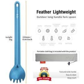 TiTo 2Pcs Titanium Spork Ultralight Long Handle Spoon Fork Portabale Tableware for Outdoor Camping & Hiking Backpacking Flateware with Bag (Bright Blue)