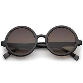 zeroUV Trendy Round Retro Sunglasses for Women, UV400 Vintage Horn Rimmed Neutral-Colored Lens 52mm (Black/Smoke Gradient)