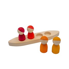 goki 58469 Evolution Figures in Boat, Hornwood Playset for Creative Journeys of Discovery, Made in Europe, Game and Fun, Set of 5, from 2 Years, Red & Orange