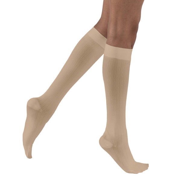 JOBST soSoft Knee High Closed Toe Ribbed Brocade Compression Stockings, High , Breathable, Extra Soft Legware for Tired and Heavy Legs, Compression Class- 8-24