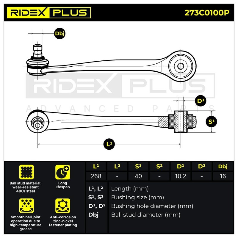 RIDEX PLUS 273C0100P Suspension Arm Upper Front Right