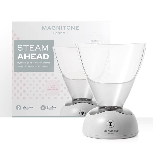 MAGNITONE SteamAhead Hydrating Facial Steamer with Face Funnel and Nose Funnel Deionized Steam Particles Unclog Pores Decongestant (Grey)