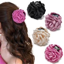 4 Pack Fabric Rose Flower Hair Claw Clips for Thin Thick Hair, Women's Hair Accessories Hawaiian Blooming Floral Hairpins Barrettes Non Slip Ponytail Holder Jaw Clip for Girls Holiday Gift