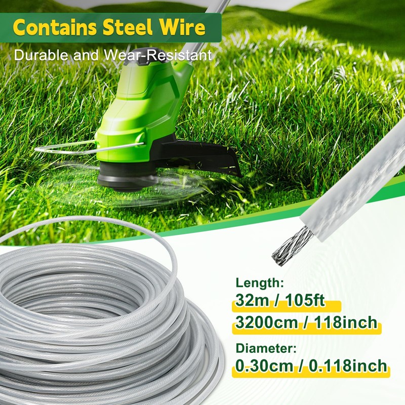 UCINNOVATE Grass Trimmer Line 105ft, Nylon Steel Weed Eater String
