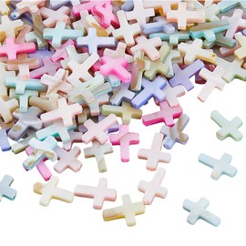 Hobbspring Pack of 30 Natural Freshwater Shell Pearls Crucifix Cross Shell Spacer Beads Macaron Colour Cross Shell Loose Beads for Making Jewellery Necklaces Bracelets and Earrings