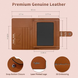Passport Holder Women, Genuine Leather Passport Wallet RFID Blocking for Men and Women, Passport Cover with Snap Closure Fit for Immunization Record Card - (Brown