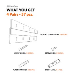 French Cleat Mirror Hanger Kit 12 inch 4 Pairs 100 lb Z Hanging Heavy Picture Mirror Frame Wall Mounting Bracket Hardware Duty Clips Hangers Brackets Mount Cleat Cabinet Shelf Hooks Art Board Canvas