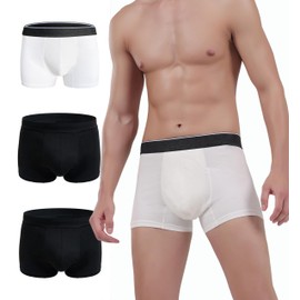 AIRCUTE Mens Washable Absorbency Urinary Incontinence Underwear, Breathable Bladder Leak Proof Boxer Briefs, 3 Pack (2X-Large, Black-Black-White)