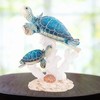 Sea Turtle Decor Figurine Blue Turtles Swimming on Coral Reef