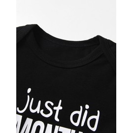 Newborn Infant Baby Boy Romper Clothes One Piece Jumpsuit Letter Print Bodysuit Long Sleeve Top Hat 2PCS Set Black Newborn