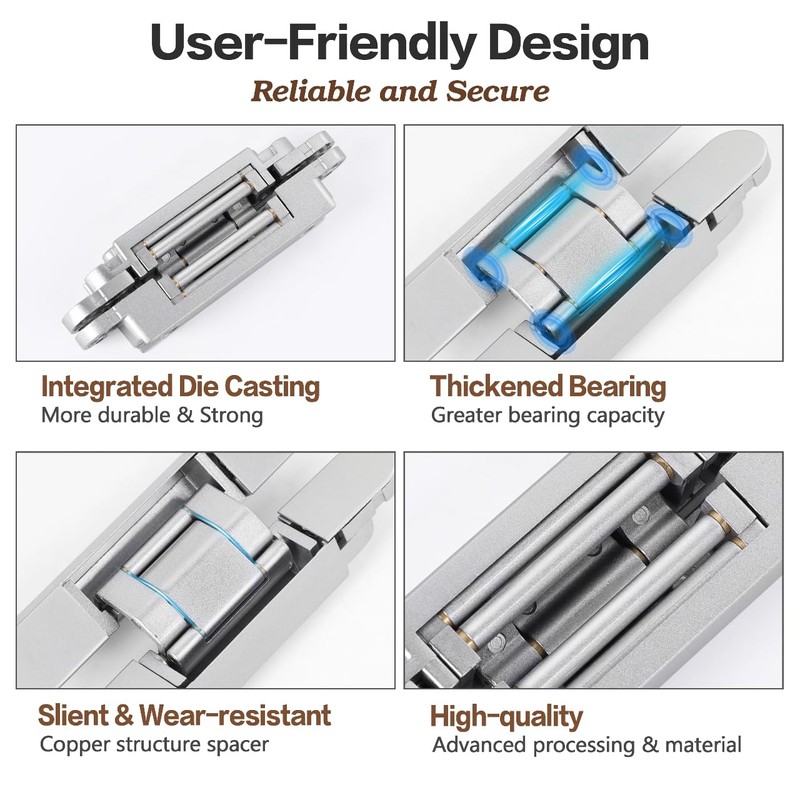 Onedaful 2 Kits 6 inch Stainless Steel Hidden Door Hinges