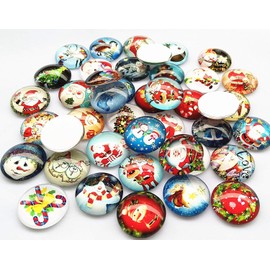 Libiline 30pcs 20mm(3/4") Assorted Styles Christmas Snow Man Tree Claus Jingle Bell Glass Button Flatback Flat Backs Button Glass Cameo Cabochon Phonecover Scrapbooking DIY Craft (20mm(3/4"))