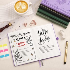 LOAPEM Notebook A5 Lined Diary for Adults - 192 Pages, 100gsm Hardcover Notebook with Sun Moon Design for Women and Men for Work, School, Travel Journal, Gift, Purple