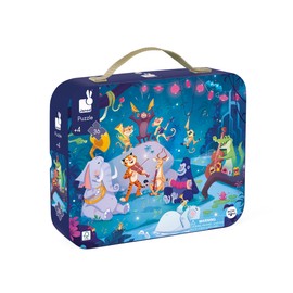 Janod 36 Piece Children’s Jigsaw Puzzle - Summer Festivities - Giftable Carrying Case with Fabric Handle - Whimsical Jungle Concert - Ages 4-8 Years - J02539