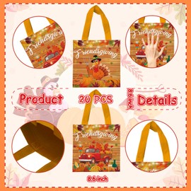 VDESFUEBY 20Pcs Friendsgiving Gift Bags Non-woven Treat Bags, Friendsgiving Goodies Candy Bag with Handle Reusable for Friend Guest Autumn Fall Party Favor Bag
