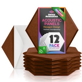 Acoustic Panels 12 Pack Soundproof Wall Panels, 14" X 12" X 0.4" Sound Proof Panles, High-Density Wall Decoration Sound Absorbing Panel, Hexagon Wall Panel for Home Office with Self-Adhesive-Coffee
