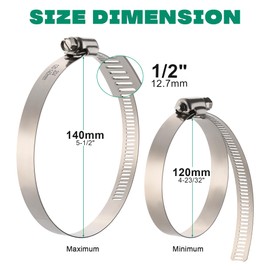 OURU 10Pack 5 inch Hose Clamp,Stainless Steel Large Hose Clamps Adjustable from 4-23/32"-5-1/2"/120-140mm,Metal Worm Drive Gear Duct Clamp for Air Ducting,Dryer Vent Hose,Fuel Line,Plumbing,Automotive