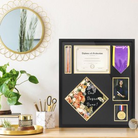 FramePro Graduation Shadow Box 23x27 Inch Display Case - Preserve Diploma(8.5x11), Cap, Tassel, Stole, Medal & 5x7 Photo | Premium Graduation Gift for Students, Friends