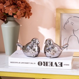 SURE YUESI Set of 2 Small Birds Statues Silver Home Decor Modern Boho Style Figurine Decorative Ornaments for Living Room, Bedroom, Office Desktop, Cabinets, Shelf