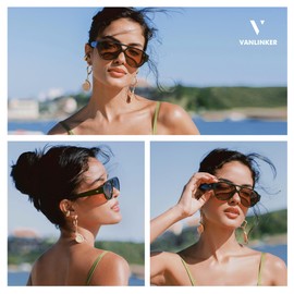 VANLINKER Retro Aviator Polarized Sunglasses for Women Men Classic Vintage 70s Trendy Sun Glasses VL9842,Black/Brown