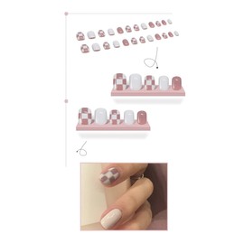 24pcs Cute Nail Tips Grid Pattern Milky White Light Purple Removable Nail Tips