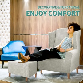 YEMYHOM Ottoman Cover Latest Jacquard Design High Stretch Folding Storage Footstool Protector Rectangle Removable Slipcover (Ottoman Small, Ivory)