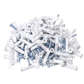 HANGDONE Ribbed Wall Anchors #8-#10 1-Inch with Screws 100-Pack, White, Plastic Anchor for Drywall/Concrete, Pan Head Phillips Screw Included