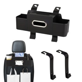 Noaya Car Seat Back Hanging Storage Box - Multifunctional Car Seat Organizer with Tissue Holder Cup Holder and Hooks, Durable Odorless Cars Storage Organizer, Black