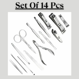 Stainless Steel 14 Pcs Manicure Pedicure Set - Nail Clippers, Nail Care Kit - Personal & Professional Use - Grooming Kit Tools - Pocket Travel Set- Gift with Luxurious leather Case for Men & Women