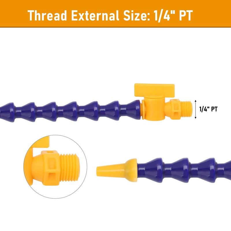 Flexible Coolant Hose, 6pcs Round Nozzle 1/4inch PT Plastic Flexible