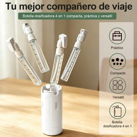 4 En 1 Juego De Botellas Dispensador De Viaje, Kit de Viaje Aseo Personal Mujer, Frasco Dosificador para Champú, Gel de Baño y Desmaquillante, Portátil para Mujeres y Hombres (Blanco)