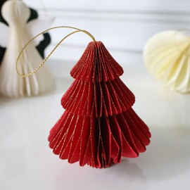 Joaecosmhui 3D Folding Paper Honeycomb Christmas Tree, Mini Glitter Edge Paper Honeycomb Hanging Ornaments for Christmas Parties - Reusable Christmas Decorations (Set of 8 - B)