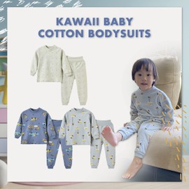Kawaii Baby Soft Combed Cotton Children Clothes Set, Long Sleeve Toddlers Kids Bodysuits - Pack of 3 Sets (US#130, Age 5-6 Years)