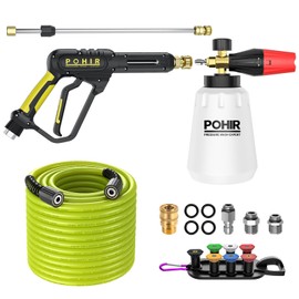 POHIR Pressure Washer Gun with Foam Cannon & 50ft Power Washer Hose, 3600PSI Pressure Washing Kit with 15" Extension Wand & 7 Nozzle Tips, 3/8'' Quick Connector & M22 15mm/14mm Fittings