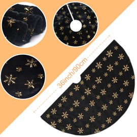 DegGod Plush Christmas Tree Skirts, 36 inches Luxury Black Faux Fur Xmas Tree Base Cover Mat with Gold Snowflakes for Xmas New Year Home Party Decorations (36 inches, Black Gold)