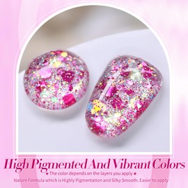 Born Pretty Rose Red Glitter Gel Nail Polish, Sparkly Shimmer Gel Polish, Hot Pink Glitter Rose Red Gel Polish, Summer Soak off U v Led Nail Gel DIY Nails for Gift 15ML