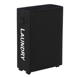 ZERO JET LAG 22in Rolling Slim Laundry Hamper Basket on Wheels Dirty Clothes Bin Thin Washing Sorter Organizer waterproof Home Corner Bedroom Bathroom 15.4×7.8×22 in （Black）