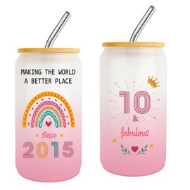 10 Year Old Girl Gift,10th Birthday Gifts for Girls 2025,Happy 10th Birthday Cups With Lids and Straws Gift Ideas,Fashion Gifts for Her,Thoughtful Presents for 10 Year Old Daughter,Niece,Sister