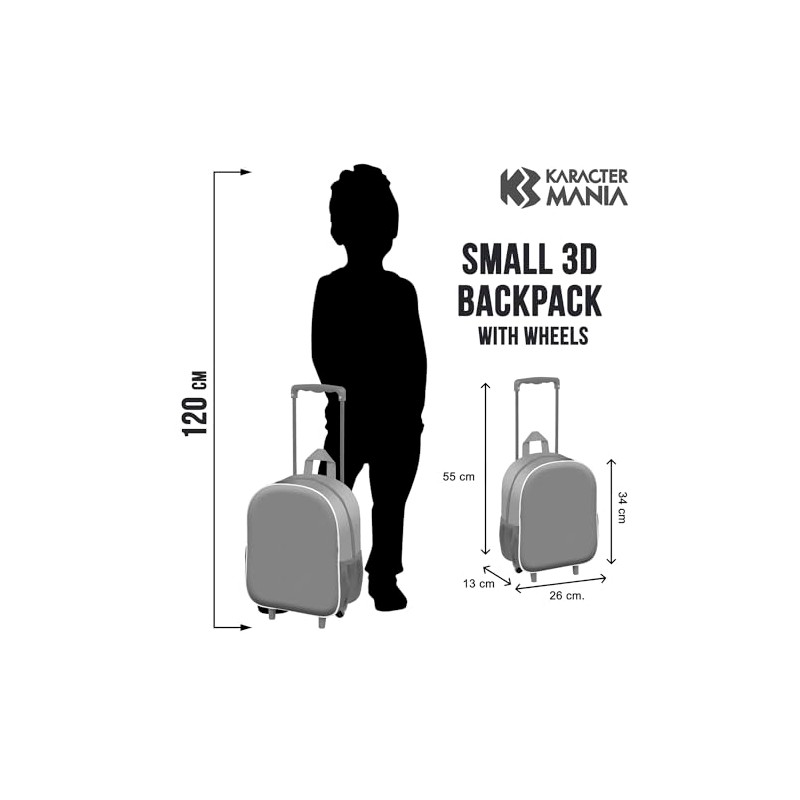 One Piece Luffy-Small 3D Backpack with Wheels, Red, 13 x