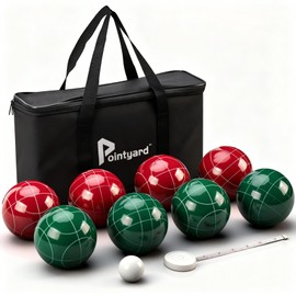 Pointyard Bocce Ball Set, 90mm Resin Bocce Ball Set with 8 Resin Bocce Balls/1 Pallino/Nylon Zippered Bag/Measuring Tape - Outdoor Lawn Games for Adults Family/Yard/Beach Game