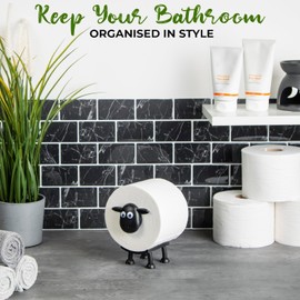 VELENTI Sheep Toilet Roll Holder - Funny Toilet Paper Holder Free Standing Bathroom Set - 3D Printed Black Sheep Loo Roll Holder - Hilarious Tissue Paper Roll Storage - Cute Bathroom Decor - Set of 1