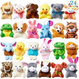 JOYIN 24 Pack Mini Animal Plush Toy Assortment (24 Units 3" Each), Animals Keychain Decoration for Kids, Small Stuffed Animal Bulk for Kids, Carnival Prizes, School Gifts, Christmas Goodie Bags